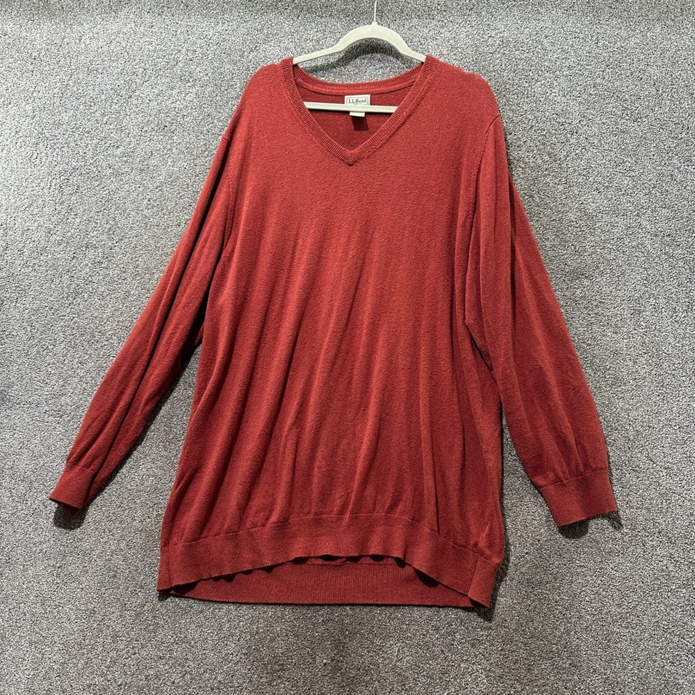 LL Bean Mens XXL-Tall Burnt Orange Cotton Cashmere V-Neck Sweater 275552